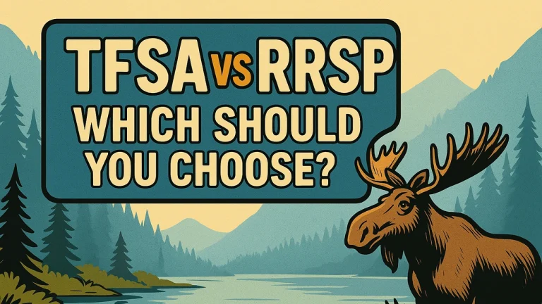 Feature image for TFSA vs RRSP article, with Canadian mountains and moose